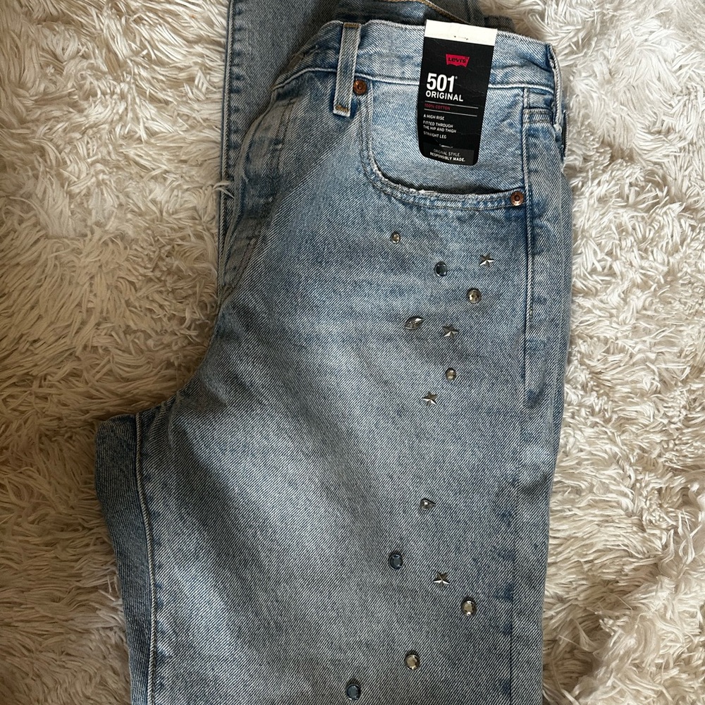 Levi's Light Blue 501 Jeans with Studded Accents